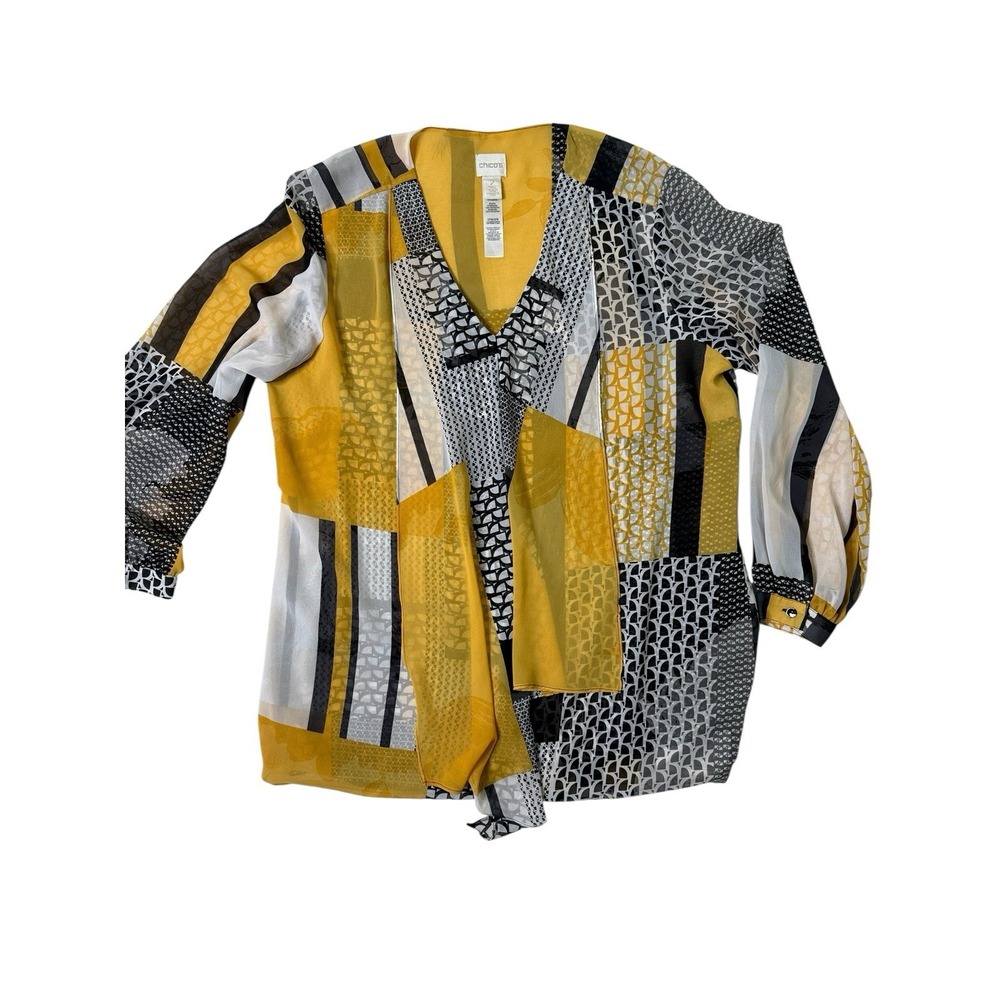 Chicos Sheer Lagenlook Tunic Yellow Flowing Top Oversized Women's Size 2 Large